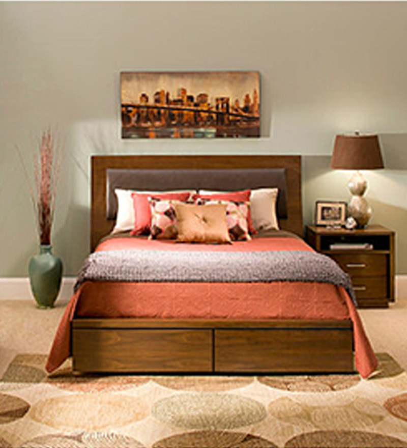 Cayenne Queen Size Bed With Padded Headrest with storage by Mudra Online Queen Sized