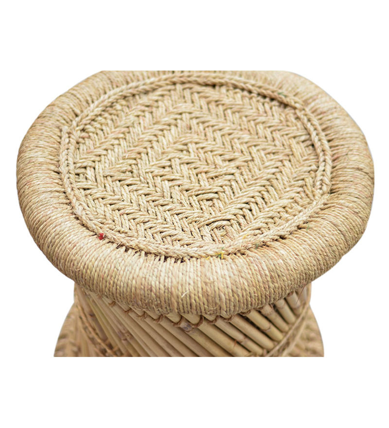 Medium Stool with Woven Jute Top Set of 2 by Pebbleyard