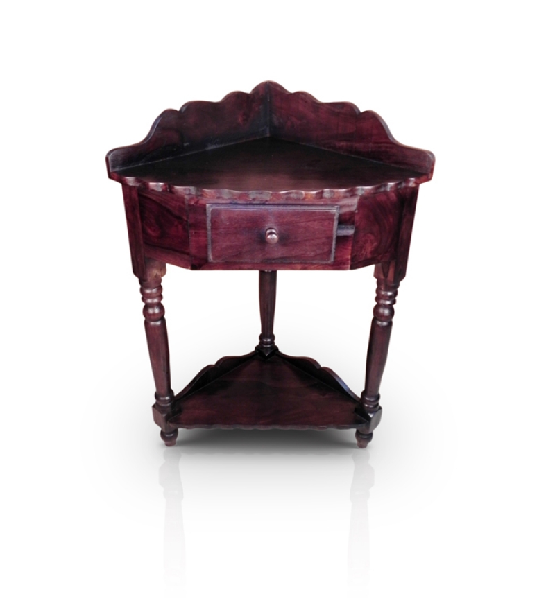 Vintage Sheesham Wood Corner Table With 1 Drawer by Mudra Online End