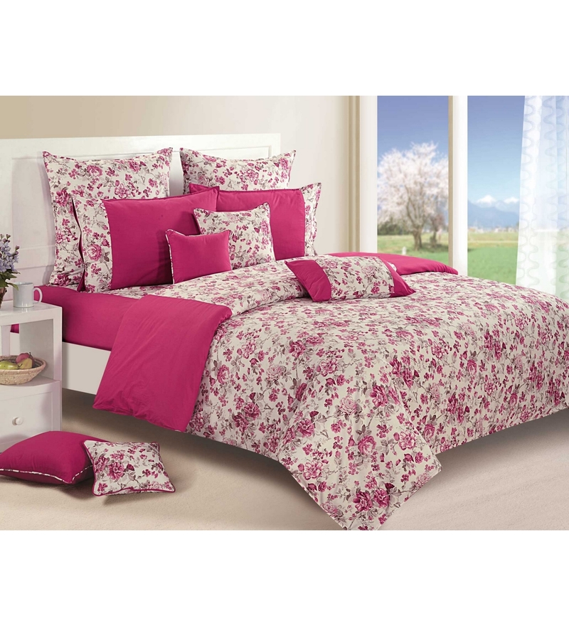 Swayam Magenta Cotton Single Size Bed Sheet  Set  Of 2 